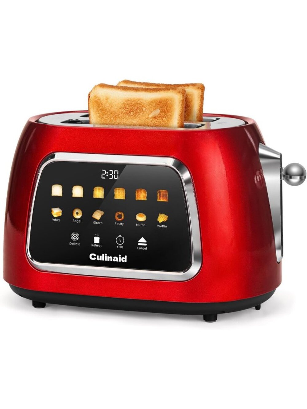 2 Slice Red Touch Screen Retro 1.5'' Extra Wide Slot Stainless Steel Toaster
